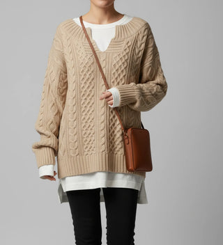 Women's Oversized Cable Knit V-Neck Sweater