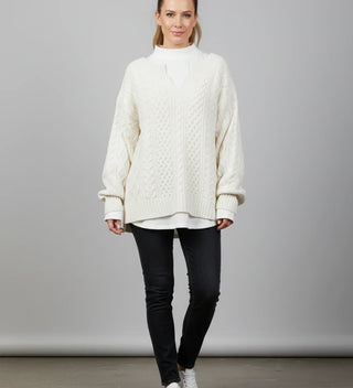 Women's Oversized Cable Knit V-Neck Sweater