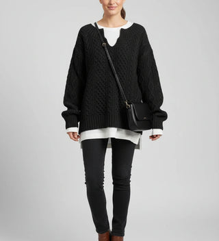Women's Oversized Cable Knit V-Neck Sweater