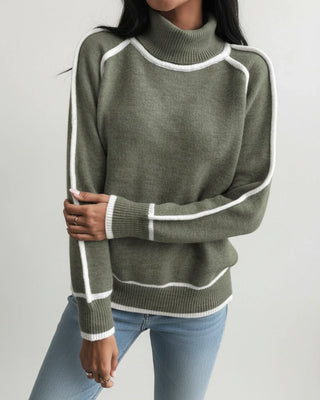 Women's Contrast Trim Turtleneck Knit Sweater
