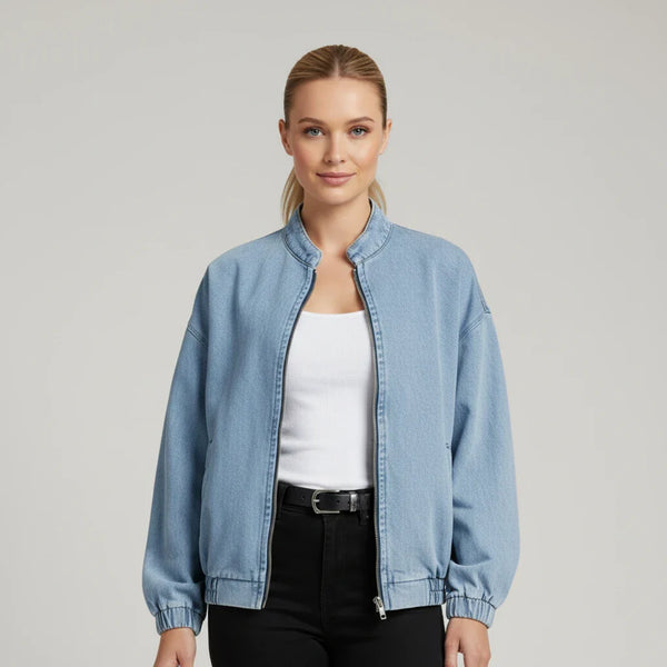 Women's Zip-Up Denim Bomber Jacket