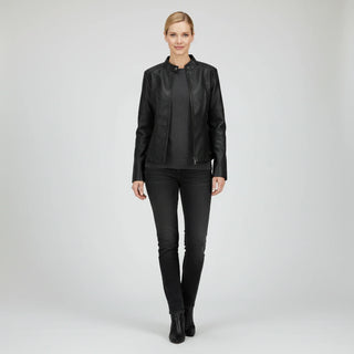Women's Moto Biker Jacket with Zip Pockets