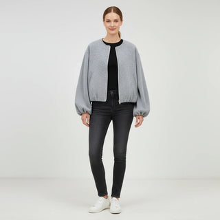 Women's Balloon Sleeve Zip-Up Bomber Jacket