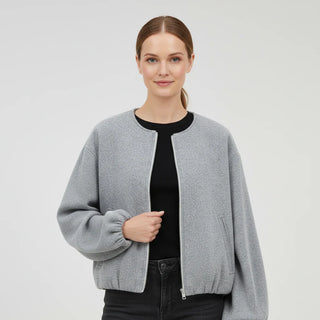 Women's Balloon Sleeve Zip-Up Bomber Jacket