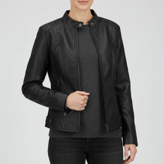 Women's Moto Biker Jacket with Zip Pockets