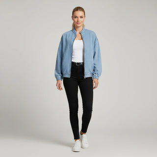 Women's Zip-Up Denim Bomber Jacket