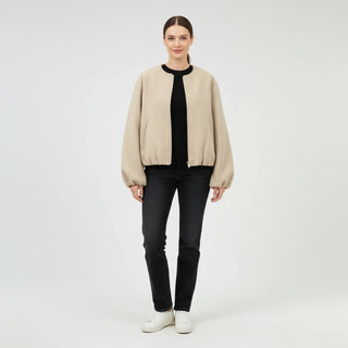 Women's Balloon Sleeve Zip-Up Bomber Jacket