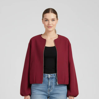 Women's Balloon Sleeve Zip-Up Bomber Jacket