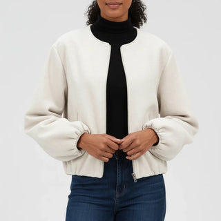 Women's Balloon Sleeve Zip-Up Bomber Jacket