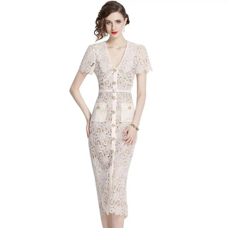 Women's Belted Lace Midi Dress